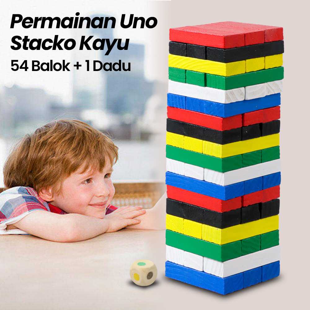 Jual Wiss Toy Permainan Uno Stacko Kayu 54 Balok dengan 1 Dadu